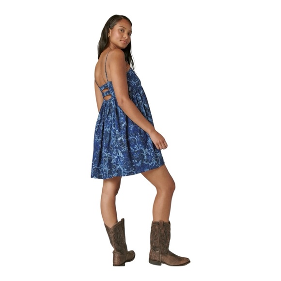 Lucky Brand Printed Mini Prep Dress Indigo Multi size Small Floral - Picture 3 of 8